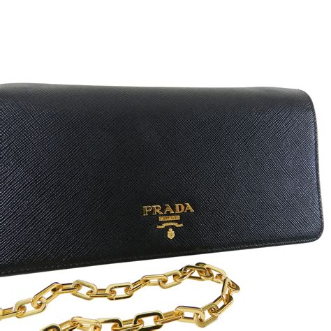 prada classic leather wallet on chain|authentic prada wallet.